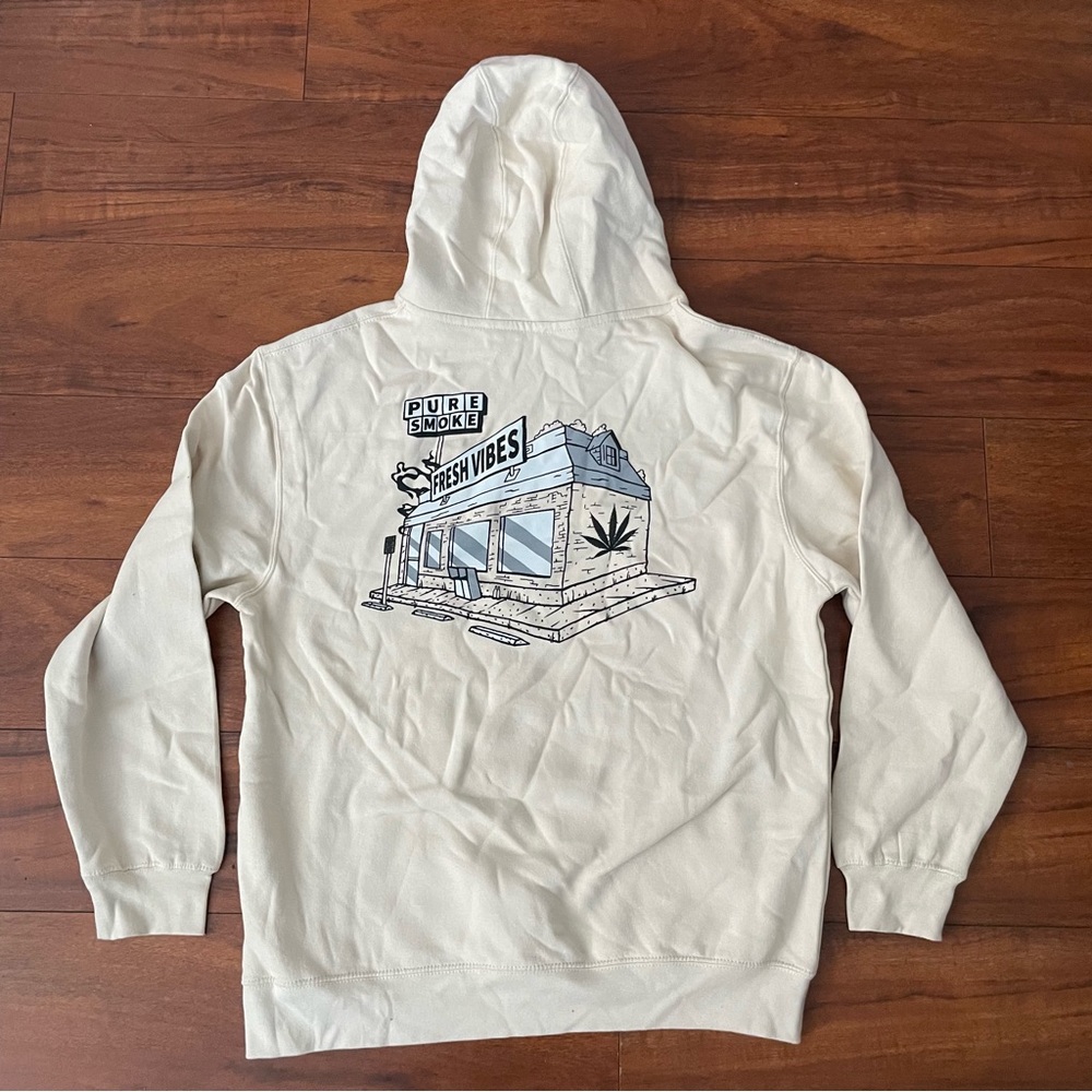 NEW FRESH VIBES TILLYS PURE SMOKE CREAM HOODIE SZ LARGE L